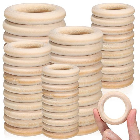 80 stk. Træringe Håndværksringe Massiv Træringe Træcirkler Makrame Dekor Ringe