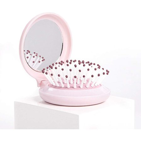 Mini hårbørste med speil, reise sammenleggbar kompakt rund kam Airbag massasje lomme hårbørste for kvinner og jenter/barn/baby