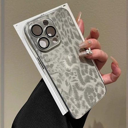 Etui til iPhone 16 hvidt leopardprint læder elektroplettering fuld