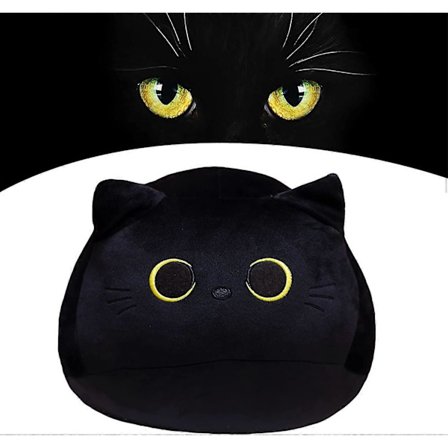 Svart Katt Plysch, kattkudde, svart katt plyschleksak svart katt plyschdjur kreativ, svart kattkudde svart katt plyschdjur svart kattgåvor (40 cm)