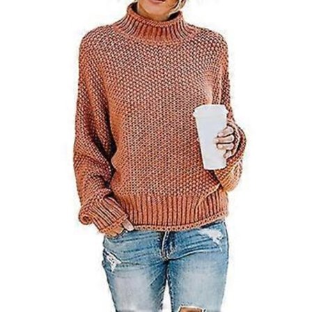 Dame Turtleneck Batwing Ærme Oversized Pullover Sweater S Hvid(S Orange)