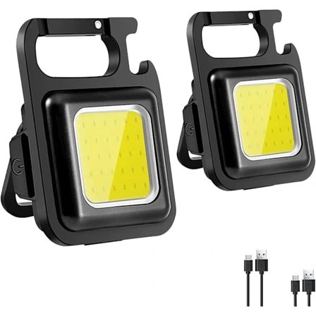 2-pak Mini Bærbar Lampe, Lille Genopladelig Lampe 800 Lumen COB Mini Lommelygte med 4 Lystilstande Arbejdslampe, Vandtæt