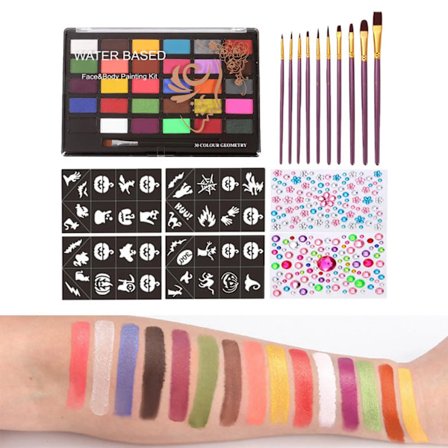 Ansigtsmalingssæt 30 Farver med 10 Pensler, Velegnet til Sensitiv Hud, Allergivenlig Ansigtsmalingspalet til Cosplay Halloween