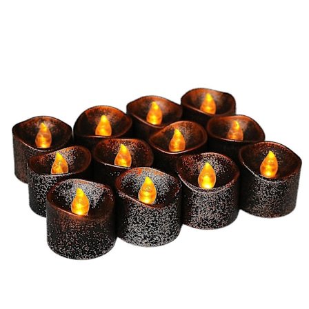 12 stk Batteridrevne Dryppende Flammeløse Teelys, Realistiske Svarte Lys, LED Votive Te Lys For Bryllup, Fest, Halloween, Jul (FMY)