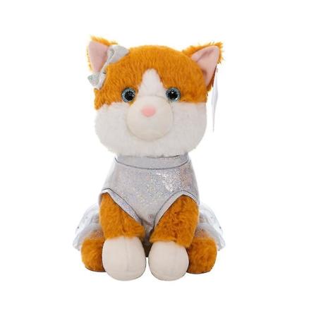 Gul Sittende Katt Sølv Kjole Anime Plysj Leke Barn Gave 20cm