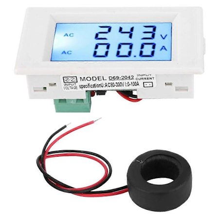 D69-2042 Dobbelt Display Voltmeter Amperemeter AC80-300V 0-50A 0-100A med Strømtransformator Hvid