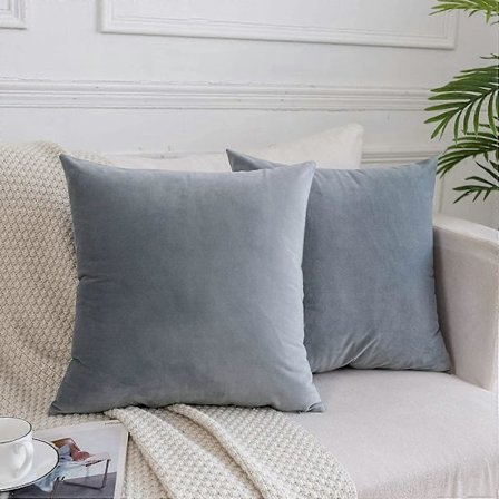 Dekorativa sammetskuddar för soffa, säng, 2-pack lyxiga mjuka kuddfodral, 50x50 cm, Silvergrå