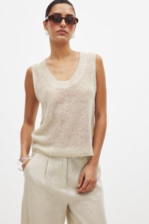 NA-KD Knitted Lurex Singlet - Strikkede toppe - Beige - XS