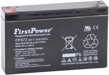 First Power FP672 Batteri 6 V 7,2 Ah, Elfordeling & strømforsyning