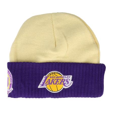 Mitchell & Ness - NBA Weiss cuff Mütze - Los Angeles Lakers Side Patch Knit Off White Cuff @ Hatstore