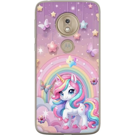 Kompatibel Mobilcover til Motorola Moto G7 Play Magisk enhjørning med regnbue manke, stjerner og sommerfugle mod en pastelfarvet himmel med skyer