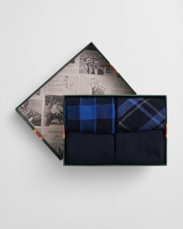 GANT Herren 4er-Pack Socken Kariert & Einfarbig in Geschenkbox (43-45) Marineblau