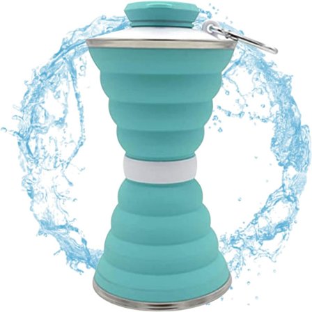 Lysegrønn sammenleggbar vannflaske 500 ml Reisevannflaske Silikon sammenleggbar vannflaske med karabinkrok Lekkasjesikker Campingkopp for 