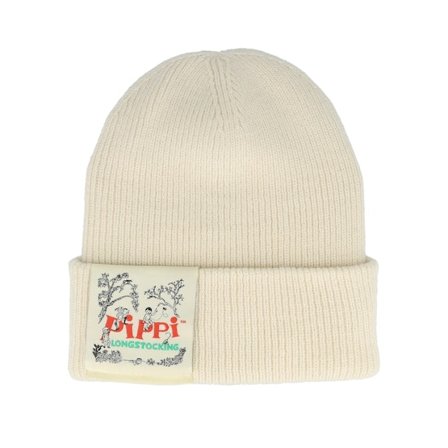 Pippi Långstrump - Vit cuff Beanie - Book Cover Patch Vanilla Soft Cuff @ Hatstore