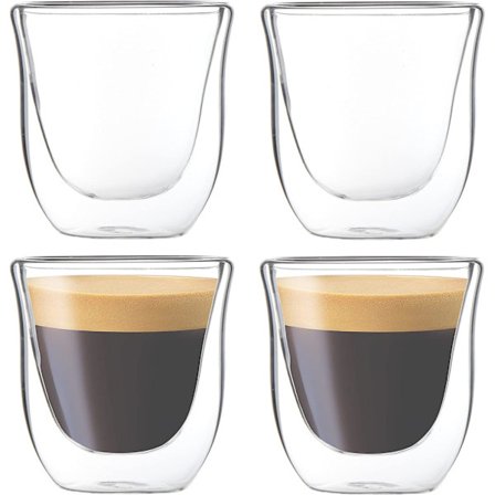 4 kappaletta 80 ml:n espressokuppia, kaksinkertaisella seinällä eristetyt espressokupit, lasiset kahvikupit