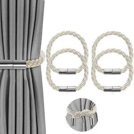 Gardinbindere med spænde, 2/4-pak, uden boring, magnetiske gardinbindere
