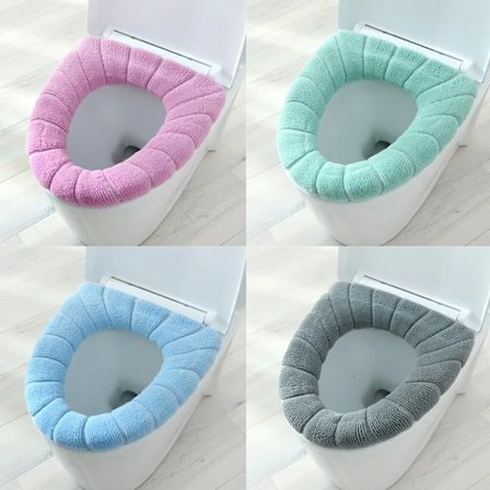 Winter Warm Toilet Seat Cover O-shaped Cushion Toilet Seat Washable Bathroom Accessories Knitted Solid Color Soft