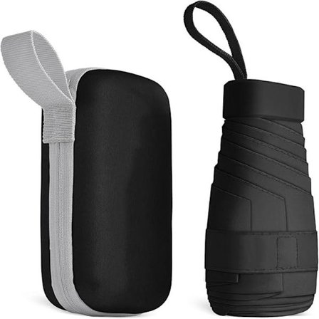 Rejseparaply, 6 Ribber Mini Paraply Lille UV-Paraply, Sammenfoldelig Solparaply Vindtæt Regnparaply med Kapsel