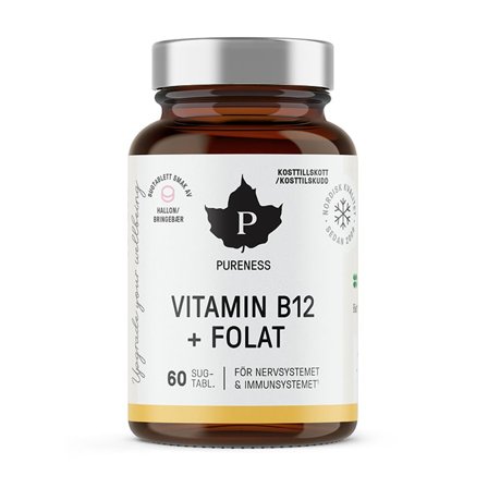Pureness Vitamin B12 Plus Folat Bringebær 60 sugetabletter