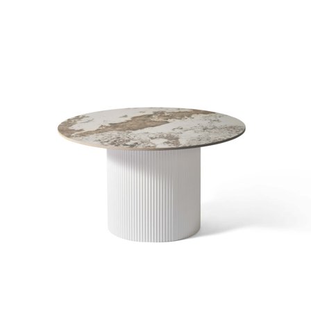 Argilla Couchtisch, Keramik | Ø80cm, Runder Wohnzimmertisch in Pandora Weiß Marmor-Optik, Modernes Design, Praktisch & Edel, Höhe 45cm.