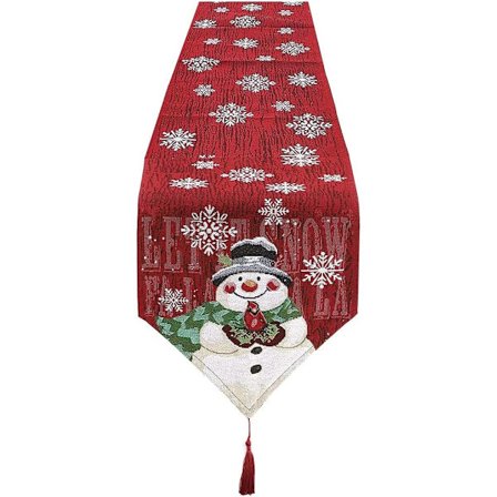 33 * 183cm Julbordsskydd Röd Mysig Juldekoration Bord Broderad Snögubbe Snöflinga Mönster Matbord Dekoration
