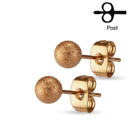 Studs i 316L Röd Guldpläterad stål med 7 mm Sandblästrade kulor