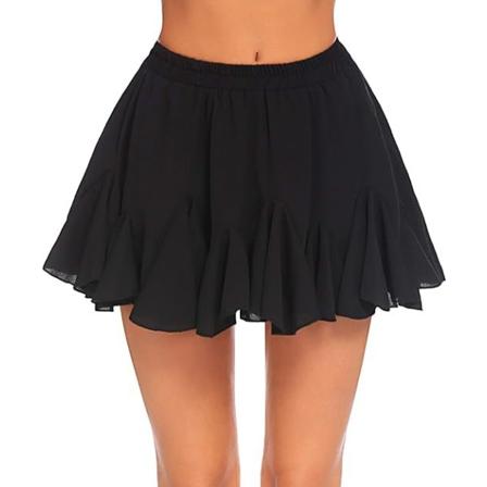 Kvinnors plisserade skridskokjol Casual hög midja volanger utsvängda minikjol Black S