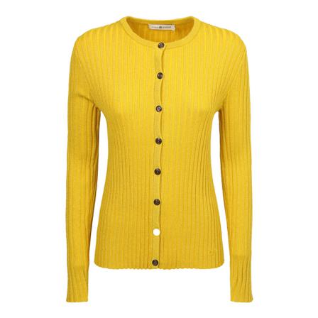Tory Burch, Ribbed Knit Cardigan Geel, Dames, Maat:L