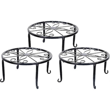 Utendørs plantestativ 3-pakning for terrasse med metallkonstruksjon