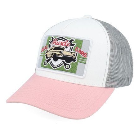 Iconic - Svart trucker Keps - Real Muscle Cars White/Light Grey/Light Pink A-Frame Trucker @ Hatstore