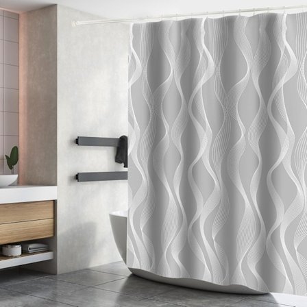 Vedenpitävä polyesterisuihkuverho, konepestävä kangas, kylpyhuoneverho 12 koukulla, 180x180 cm, harmaa