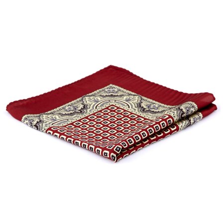 Czerwona jedwabna poszetka w stylu vintage dla mężczyzn - Wzorzyste poszetki
