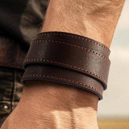 Gladius | Bracelet en cuir de buffle pleine fleur marron pour hommes - Bracelets larges