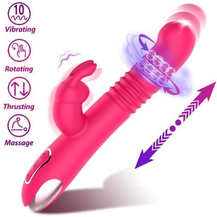 Thrusting Dildo Rabbit Vibrator, 4 i 1 Sexlegetøj til Kvinder Par