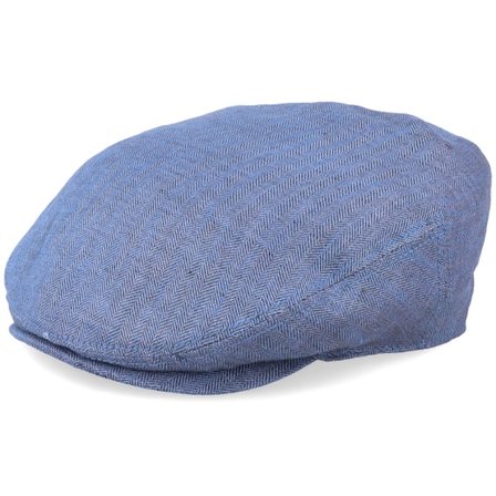 Stetson - Blauw flatcap Cap - Kent Herringbone Linen Navy Flat Cap @ Hatstore
