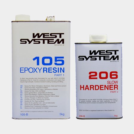 Epoxypakke med langsom hærder West System 105/206 B-pack, 105-B Epoxy Resin + 206-B Slow Hardener, 6 kg (5 kg base + 1 kg hærder)