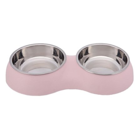 Dobbelskål i rustfritt stål for hund, vannskål og matskål, hevet skål, kjæledyrmatskåler (rosa)