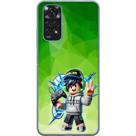 Kompatibelt Mobildeksel til Xiaomi Redmi Note 11S Roblox-inspirert gamerfigur med headset, håndkontroll og energiske effekter mot grønn bakgrunn