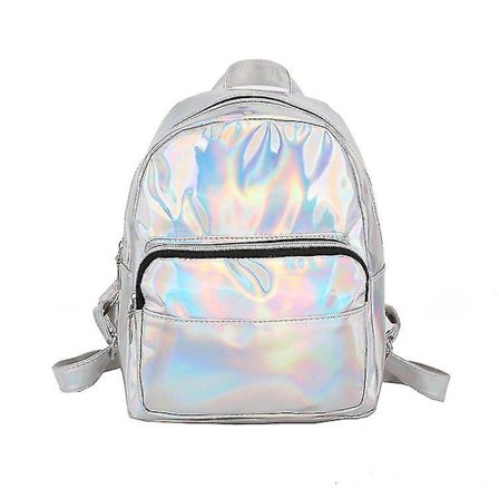 Holografisk handväska ryggsäck iriserande handväskor för kvinnor - Chic holografisk ryggsäck hologram skolväska - portfölj för flickor (silvrig)(1 st)