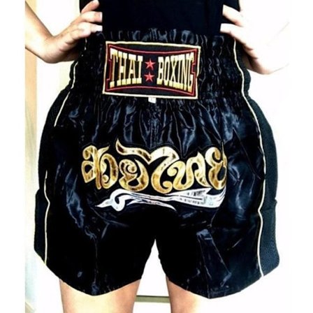 Traditionella thaiboxningsshorts Kickboxning Special Muay Thai MMA | Svart | Barn och vuxenstorlekar | Thailand