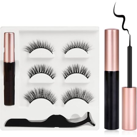 3-par Återanvändbara Magnetiska Ögonfransar Kit med Eyeliner, Naturligt 3D-utseende_tfrf