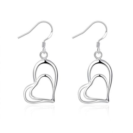 Silver Örhängen Med Dubbla Hängande Hjärtan / Heart Silver