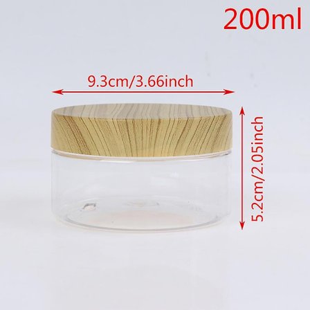 Tom, gjennomsiktig krukkebeholder med plastlokk i treimitasjon, plastoppbevaringsflaske - Perfet