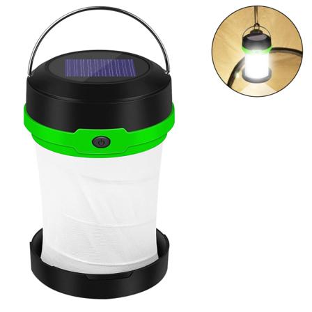 Solcelledrevet LED-campinglanterne - Solcelledrevet eller USB-genopladelig