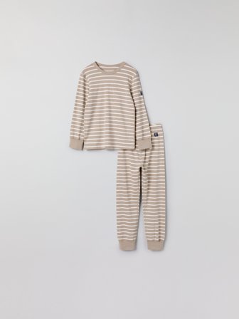 Schlafanzug mit Bündchen zum Umschlagen, gestreift - 122|128 - kinderbekleidung - beige - Polarn O. Pyret