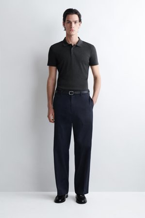 COS Men's Polo Slim In Cotone A Coste in Grigio
