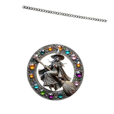 2D Heks Rider På Kost Hængende Plade Ornament Rund 7,8 tommer til Have Terrasse