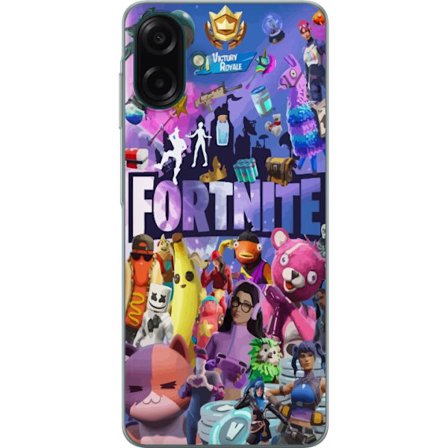Samsung Galaxy A07 4G Gjennomsiktig deksel Fortnite kollasje Victory Royale karakterer skinner plyndre fargerik Fortnite spill design