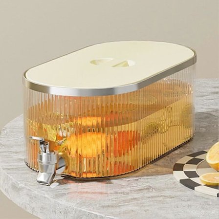 Juice Dispenser i Plast, Dryckesdispenser, Kylskåpsdryckesdispenser med Kran, Kall Vattenkokare med Kran 5,3L, A