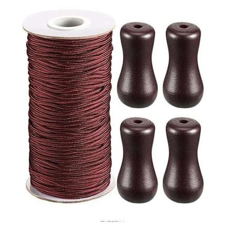 Brun flettet skyggetau 50M/rull med 4 stk. brune treanheng